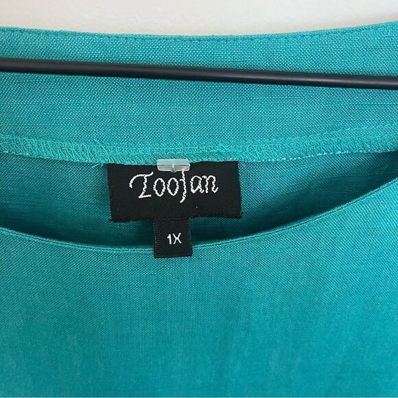 Toofan teal linen 1X blouse with buttons down arm - Picture 11 of 14